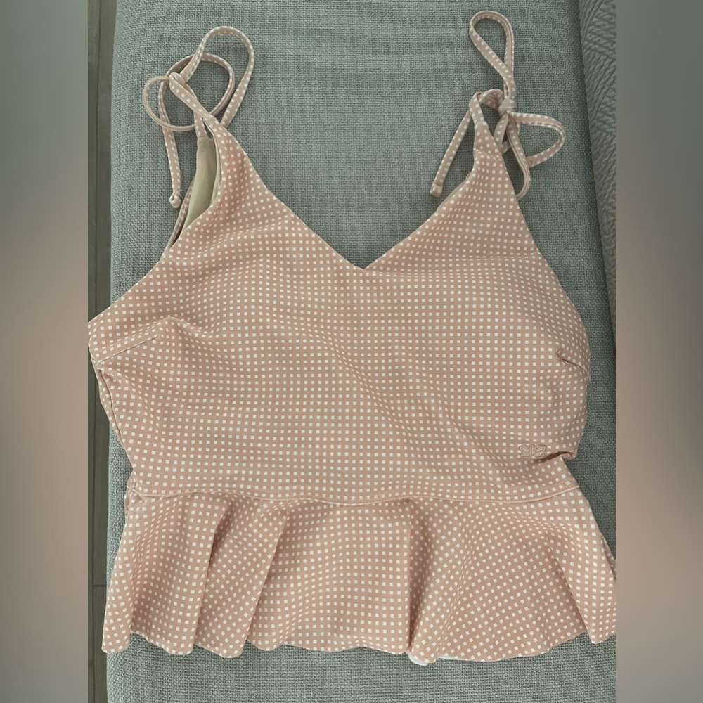 Albion tie shoulder peplum tankini top size M